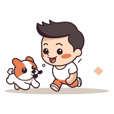 cute little boy play with guinea pig cartoon character vector de