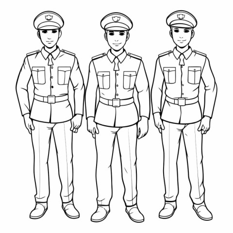 Police officers in uniform. Coloring book for adults.