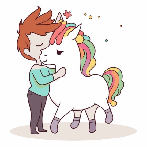 Cute boy with unicorn in a flat style.