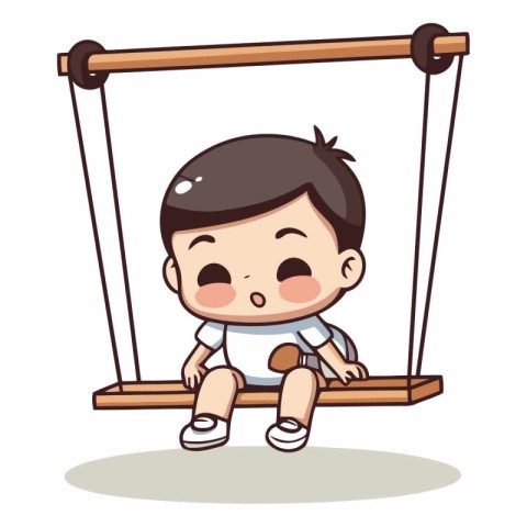 Cute little boy sitting on swing. Vector clip art illustration.