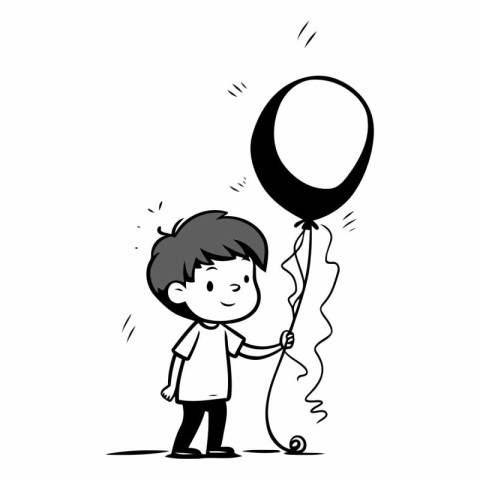 Illustration of a Stickman Boy Playing with a Balloon on White B