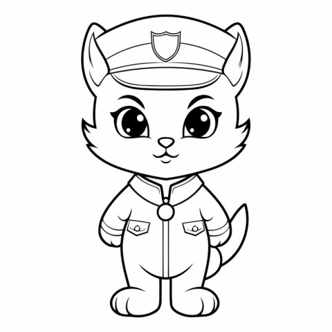 Black and White Cartoon Illustration of Cute Kitten Sailor Anima