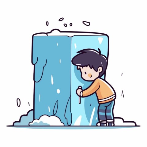 Vector illustration of a boy trying to climb a frozen ice cube.