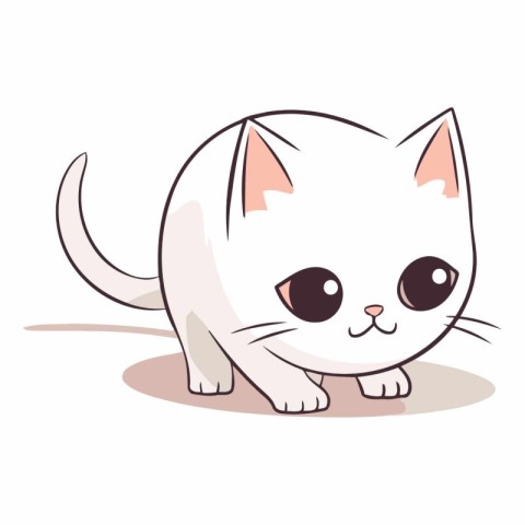 Cute white cat cartoon vector illustration. Cute cartoon cat.