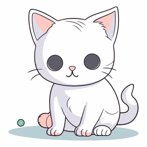 Cute cartoon cat sitting and playing with balls.