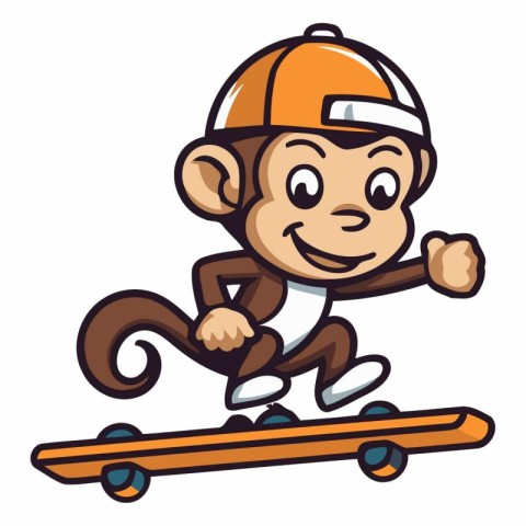 Monkey Skateboarding Cartoon Mascot Character Vector Illustratio