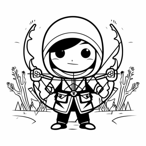 Illustration of a Cute Cartoon Ninja in the Forest. Vector