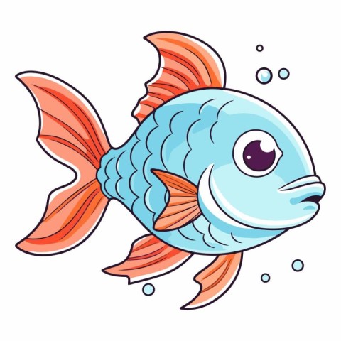 Illustration of a Cute Cartoon Fish on White Background - Vector