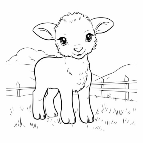 Vector illustration of a baby sheep on a farm. Coloring book for