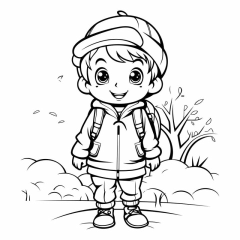 Outline Illustration of Cute Little Boy in Winter Clothes Colori