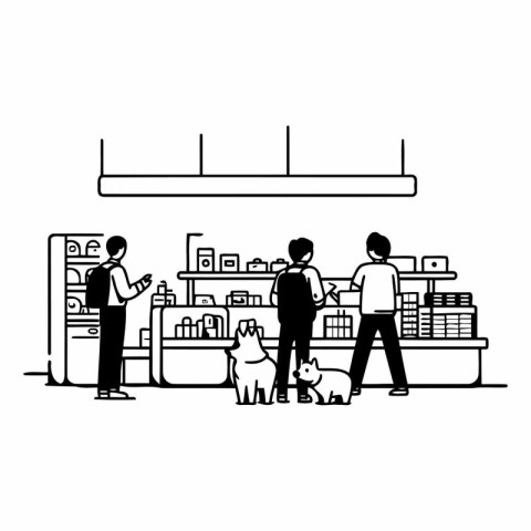 people shopping in pet store. customer buying dog cartoon vector