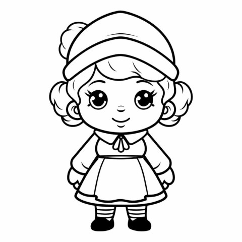 Coloring Page Outline Of Cartoon Cute Little Girl Vector Illustr