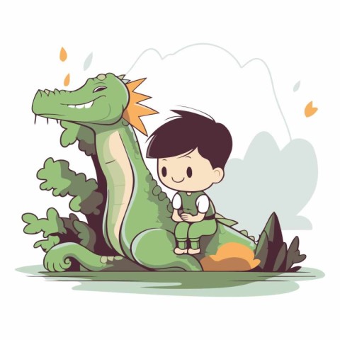 Cute little boy sitting on a crocodile.