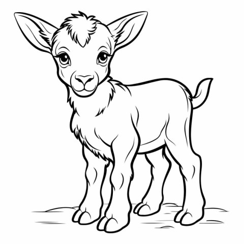 Black and White Cartoon Illustration of Baby Goat Animal for Col