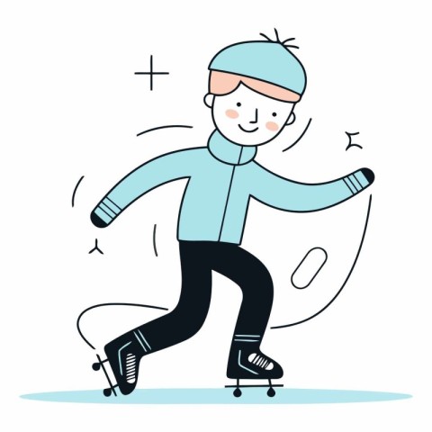 Boy skating. Winter sport in a flat style.