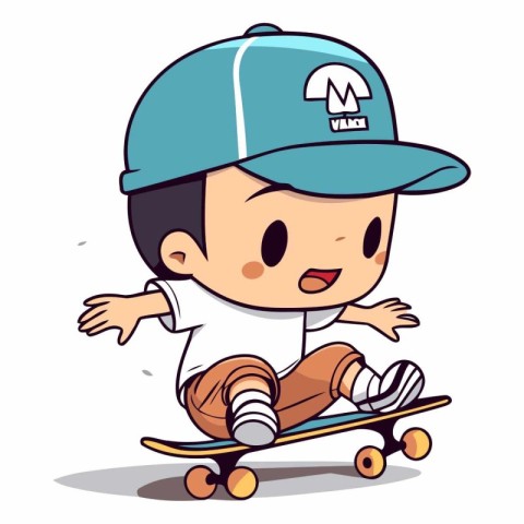 Boy riding skateboard isolated on a white background.