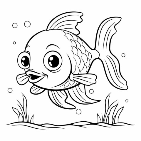 Coloring Page Outline Of a cute cartoon goldfish.