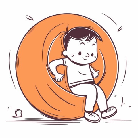 Illustration of a little boy playing on an inflatable circle.