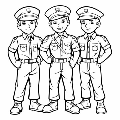 Coloring Page Outline Of Kids Police Policemen Vector Illustrati