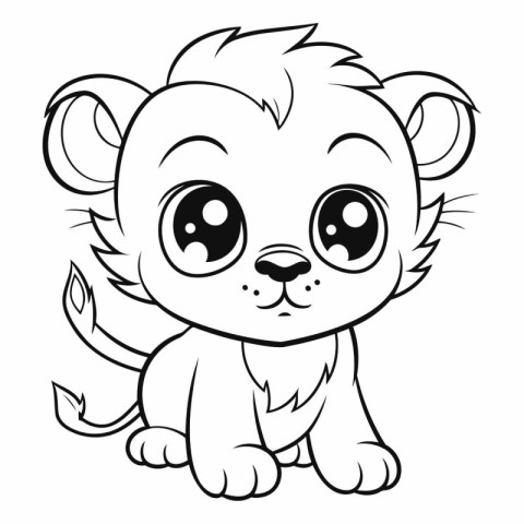 Black and White Cartoon Illustration of Cute Lion Animal Charact