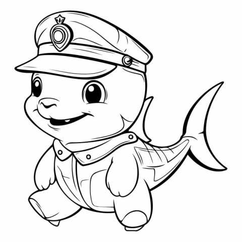 Illustration of a Cute Little Fish Captain Cartoon Character Col