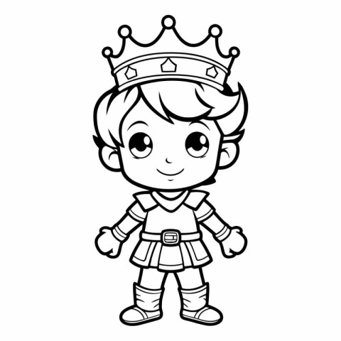 Cute cartoon prince with crown for coloring book.