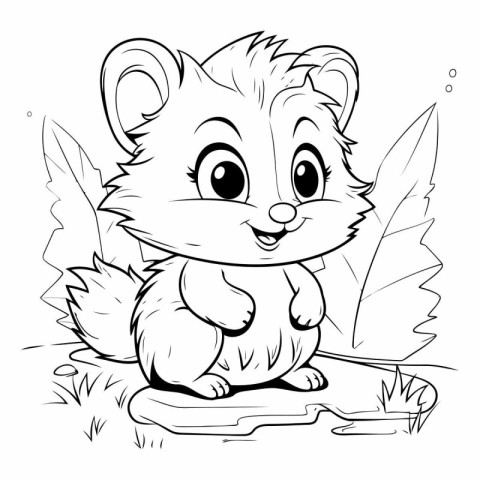 Black and White Cartoon Illustration of Funny Hamster Animal Cha