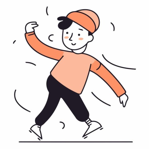 Vector illustration of a boy in winter clothes dancing hip-hop.