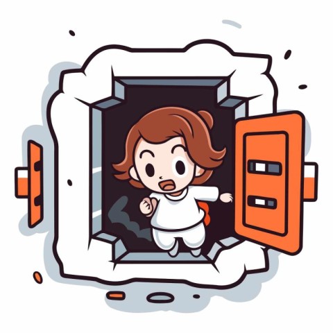 Vector illustration of a little girl inside the safe. Cartoon st