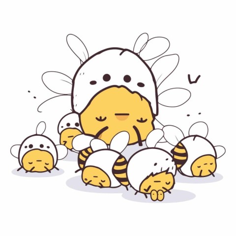 Illustration of cute little bee sleeping on white background.