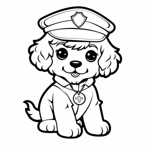 Black and White Cartoon Illustration of Cocker Spaniel Police Do