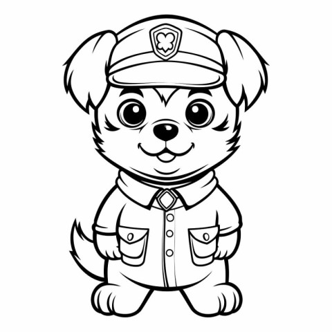 Black and White Cartoon Illustration of Cute Puppy Police Dog An