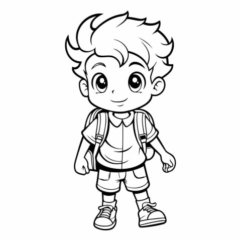 Vector illustration of Cute Little Boy with Backpack for Colorin