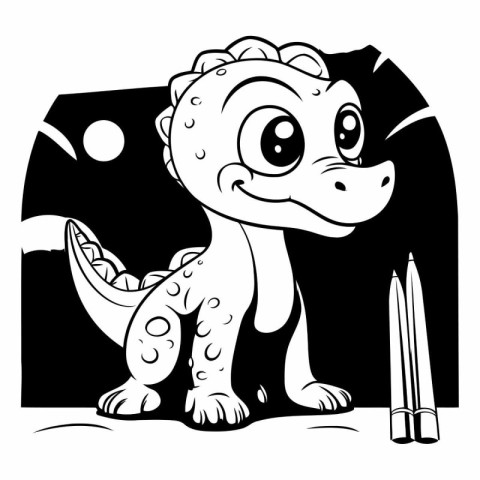 Black and White Cartoon Illustration of Cute Dinosaur Animal Cha