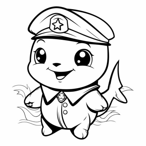 Black and White Cartoon Illustration of Cute Policeman Animal Ch