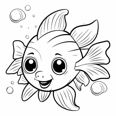 Black and White Cartoon Illustration of Cute Fish Animal Charact