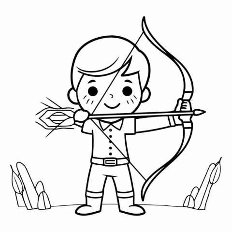 Coloring Page Outline Of cartoon boy with bow and arrow.