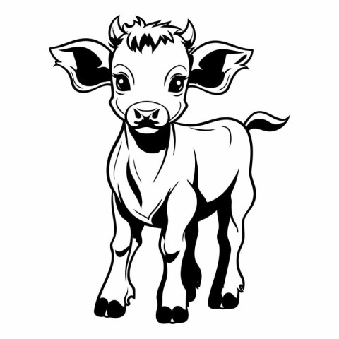 Black and white vector image of a calf on a white background.