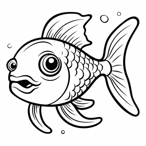 Black and White Cartoon Illustration of Cute Fish Animal Charact