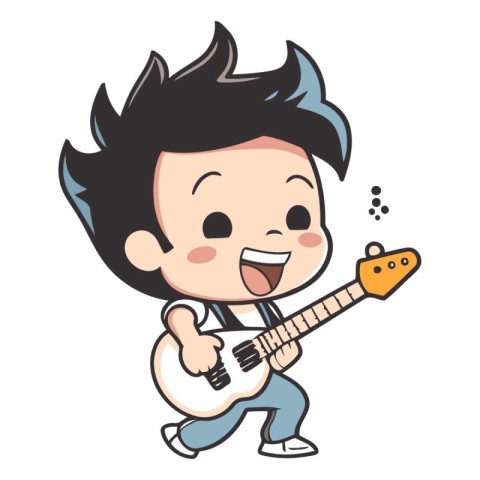 Boy Playing Guitar - Cute Cartoon Vector IllustrationÃ¯Â»Â