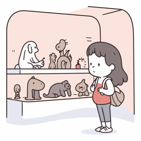 Illustration of a girl visiting a pet shop in the zoo.