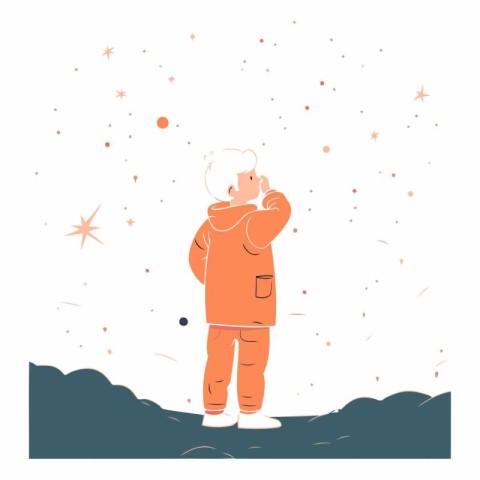 Cute little boy in an astronaut suit in flat style.