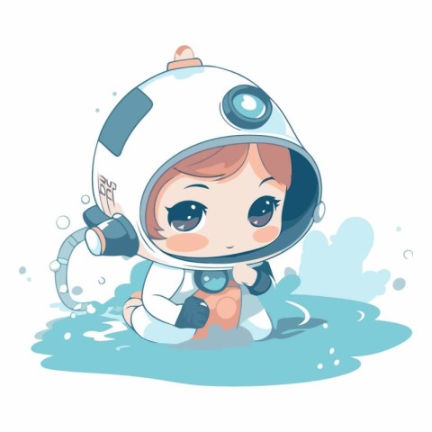 Cute little girl in space suit floating in water.