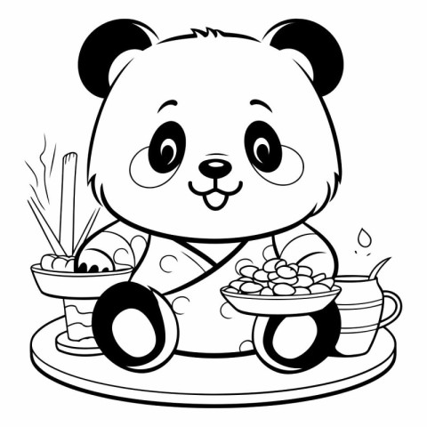 Illustration of a Cute Panda Sitting on a Toy Car and Eating Veg