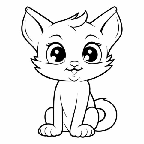 Cute cat - black and white vector illustration for coloring book