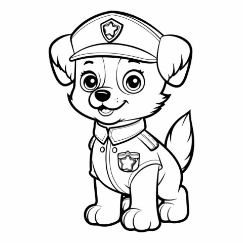 Black and White Cartoon Illustration of Cute Puppy Police Dog An