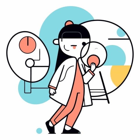 Vector illustration of a girl in a white coat with a lamp.