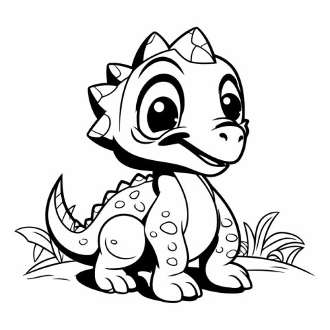 Cute Chameleon - Black and White Cartoon Illustration. Vector