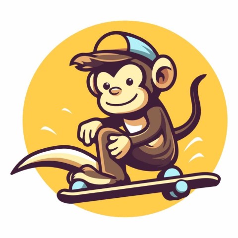 Monkey rides a skateboard of a monkey on a skateboard.