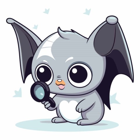 Cute cartoon bat with a magnifying glass.